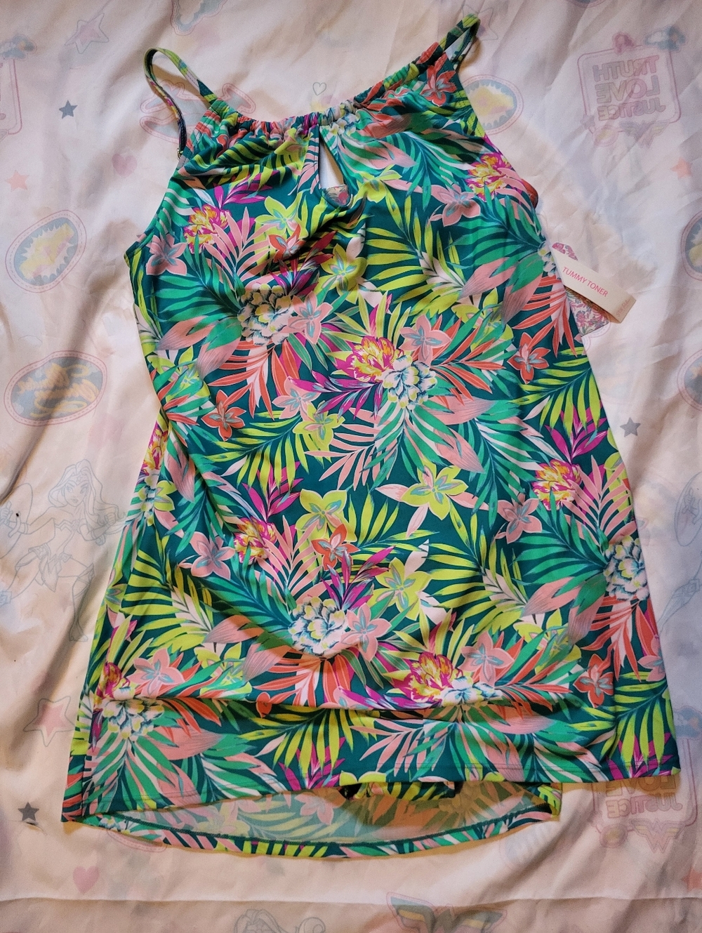 Stella Parker Floral Swim Dress in Teal with Pink & Lime Accents large NWT